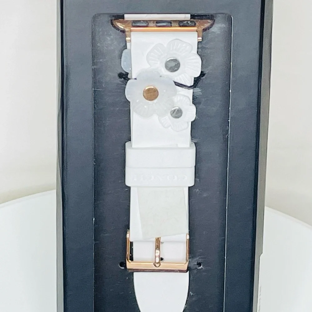 SOLD new in-box Coach Apple watch white Tea Rose flower Silicon strap 38mmx 40m - Picture 2 of 7
